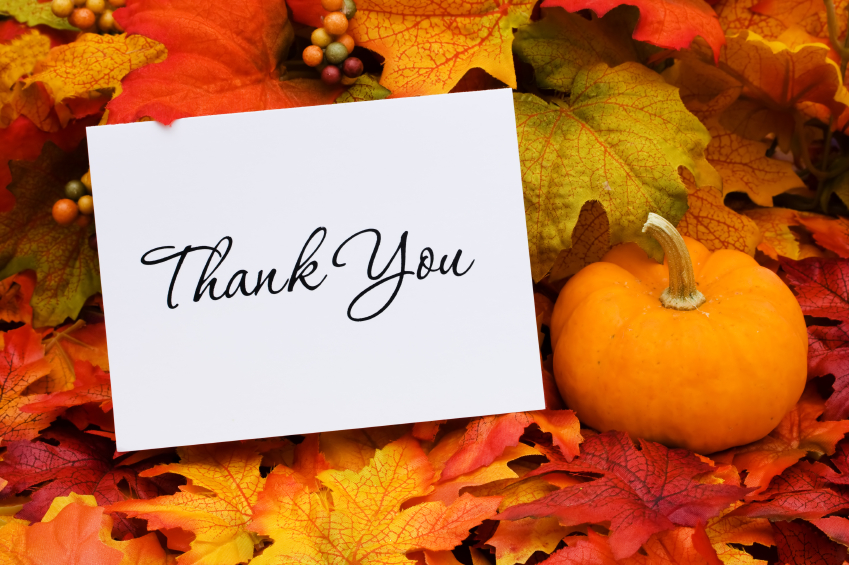 Thank You card with autumn leaves in the background