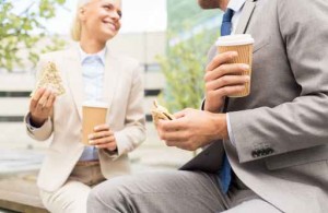 close up of business couple at coffee break