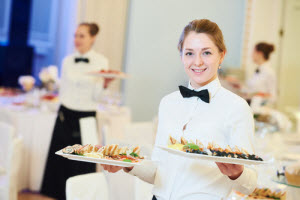 A waitress serving foods