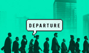 Business people walking and saying "departure"
