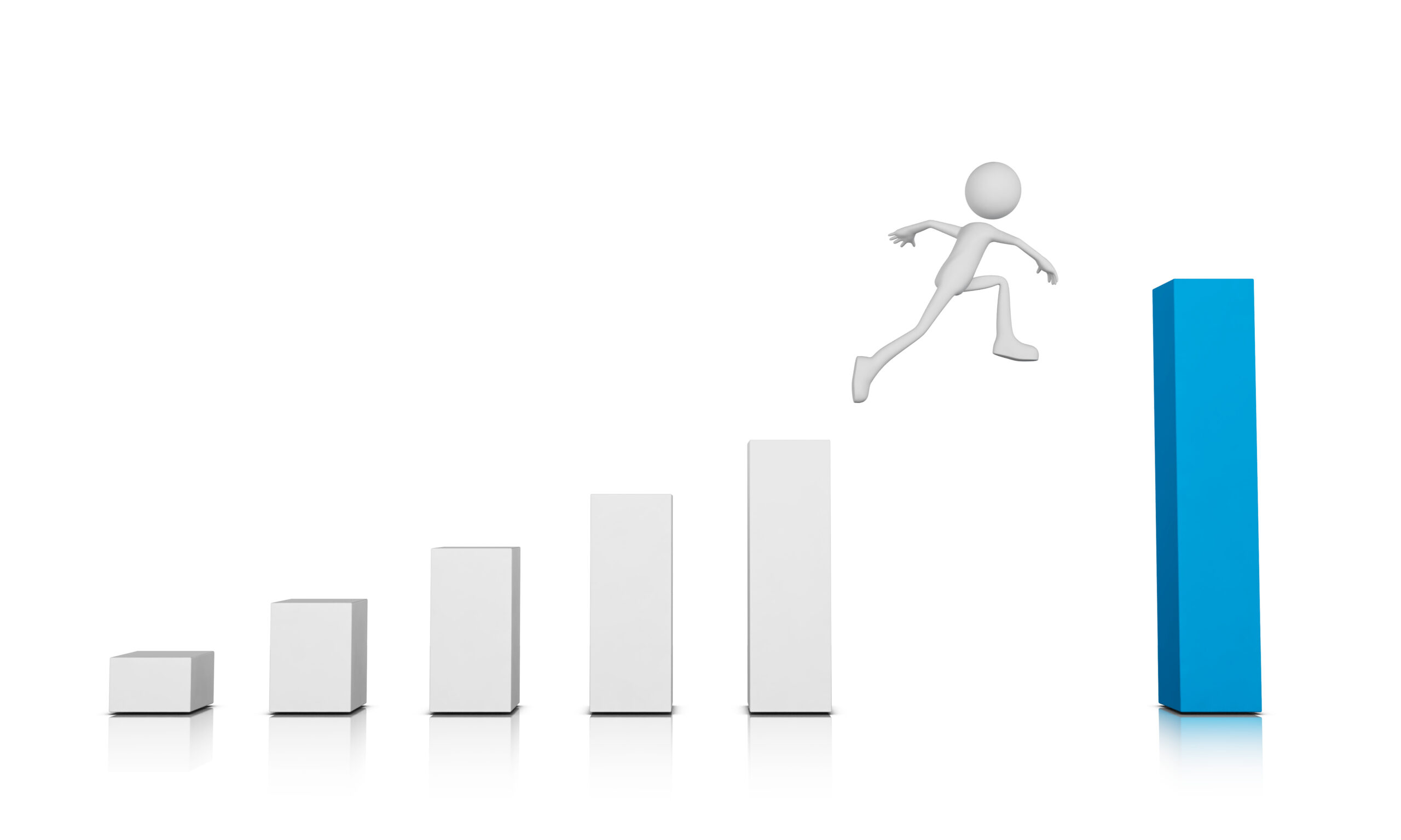 A person jumping towards the top of the bar graph