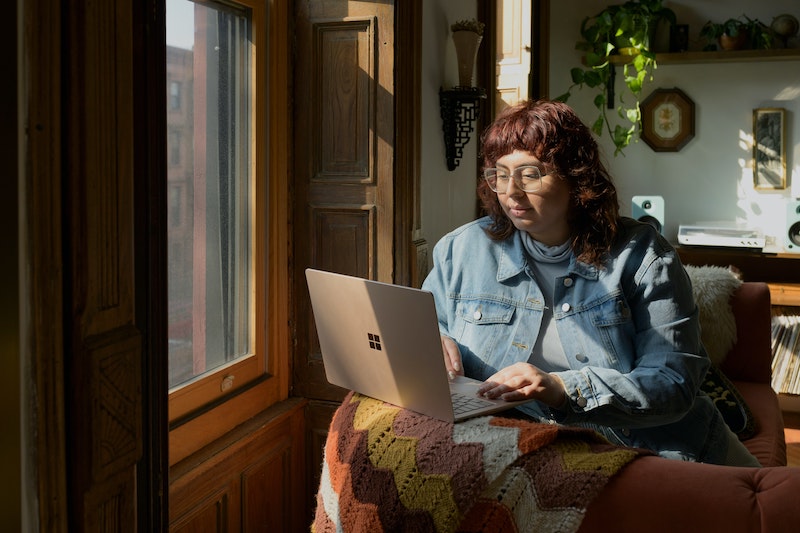 A woman working at home