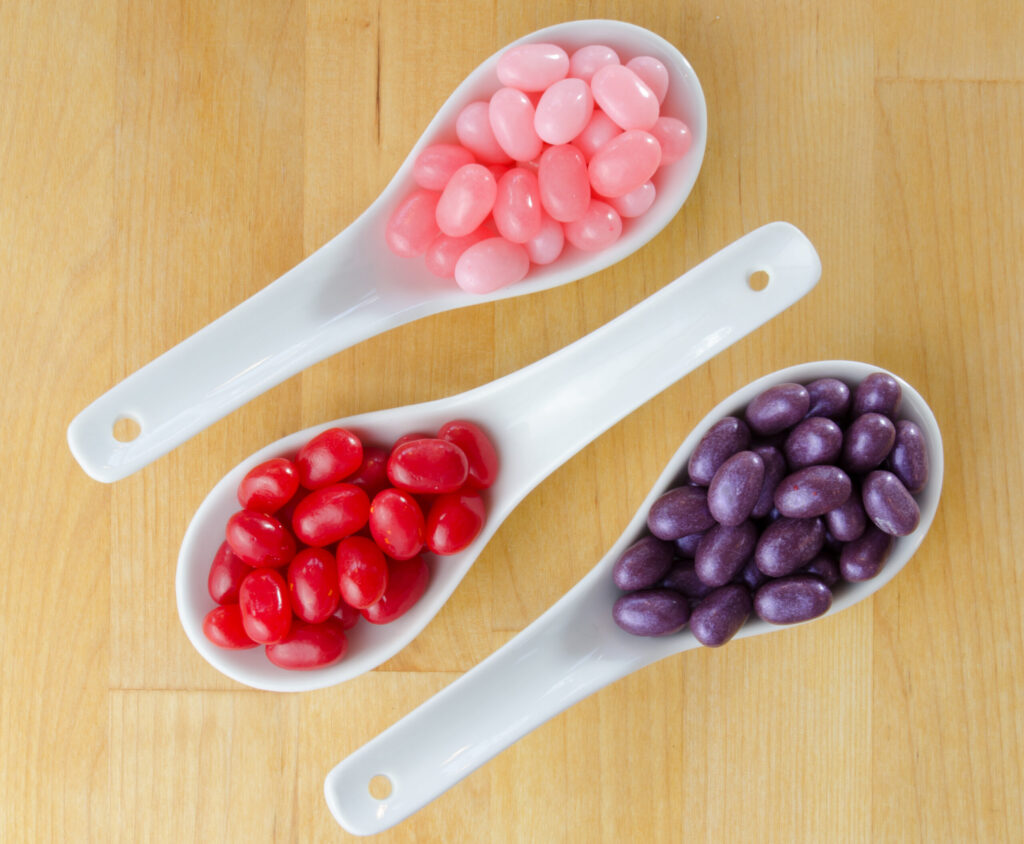 Colorful jellybeans in a spoon