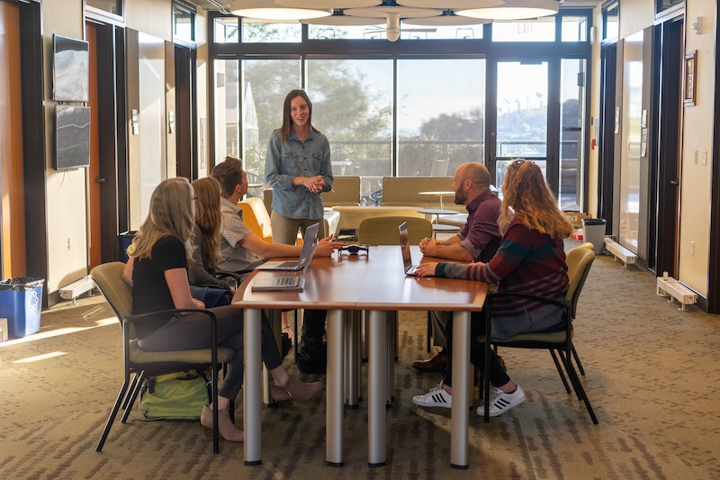 Leader talking at a team meeting