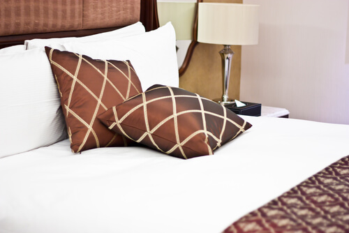Bed and pillows