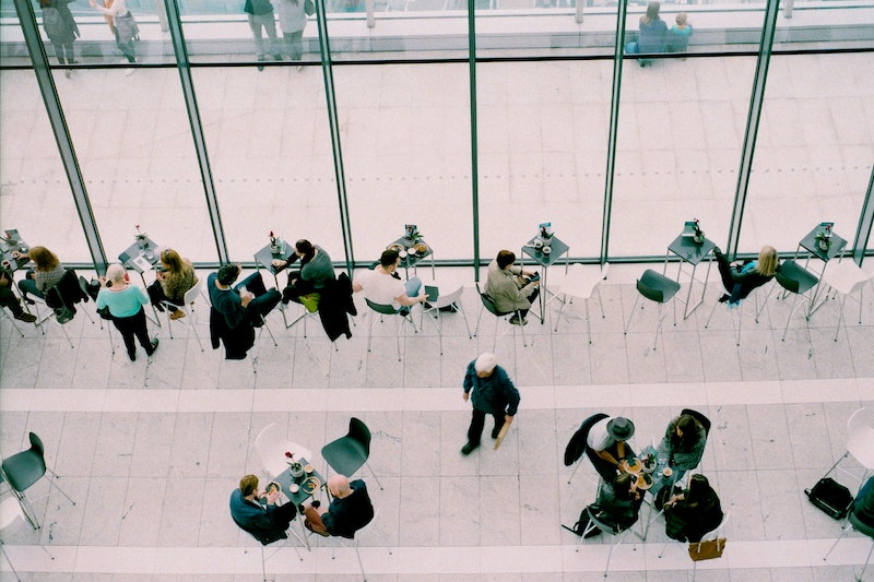 People hanging out in cafeteria
