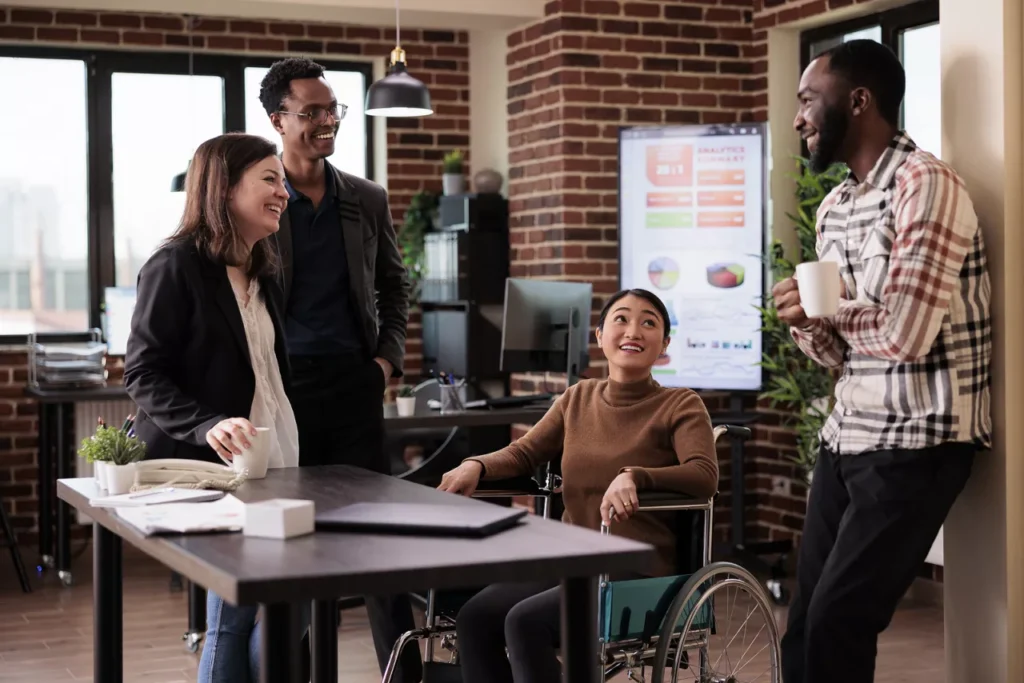 A group of people just hanging out after a meeting