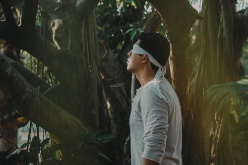 blindfolded man