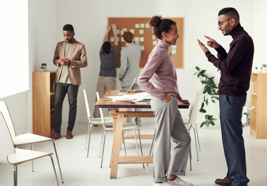 People discussing different ideas during a meeting