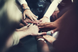 A team huddling up