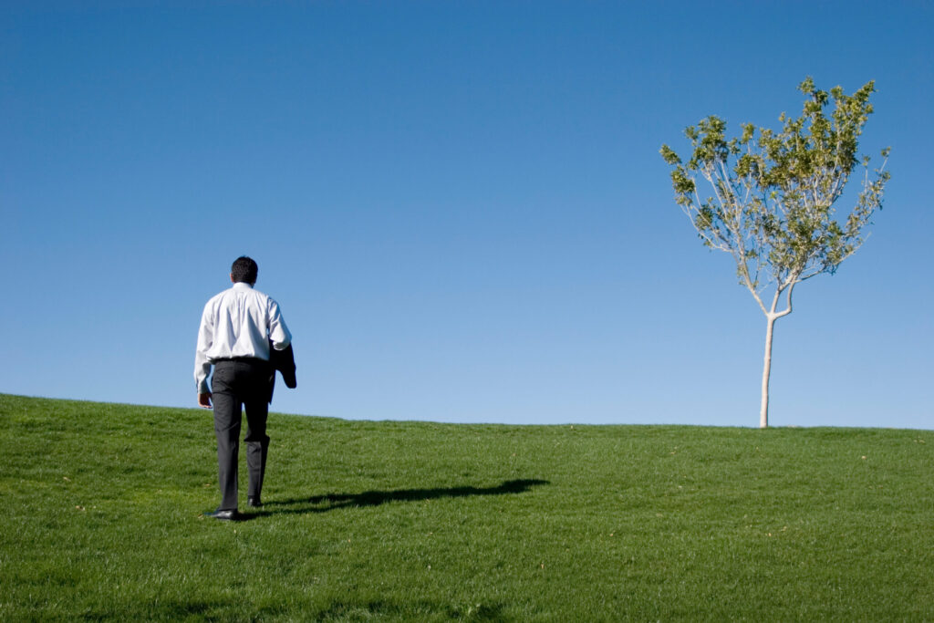 A person walking in a field