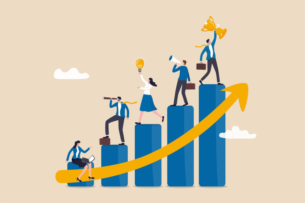 People working up for success