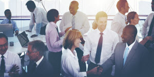 A group of business people having a conversation
